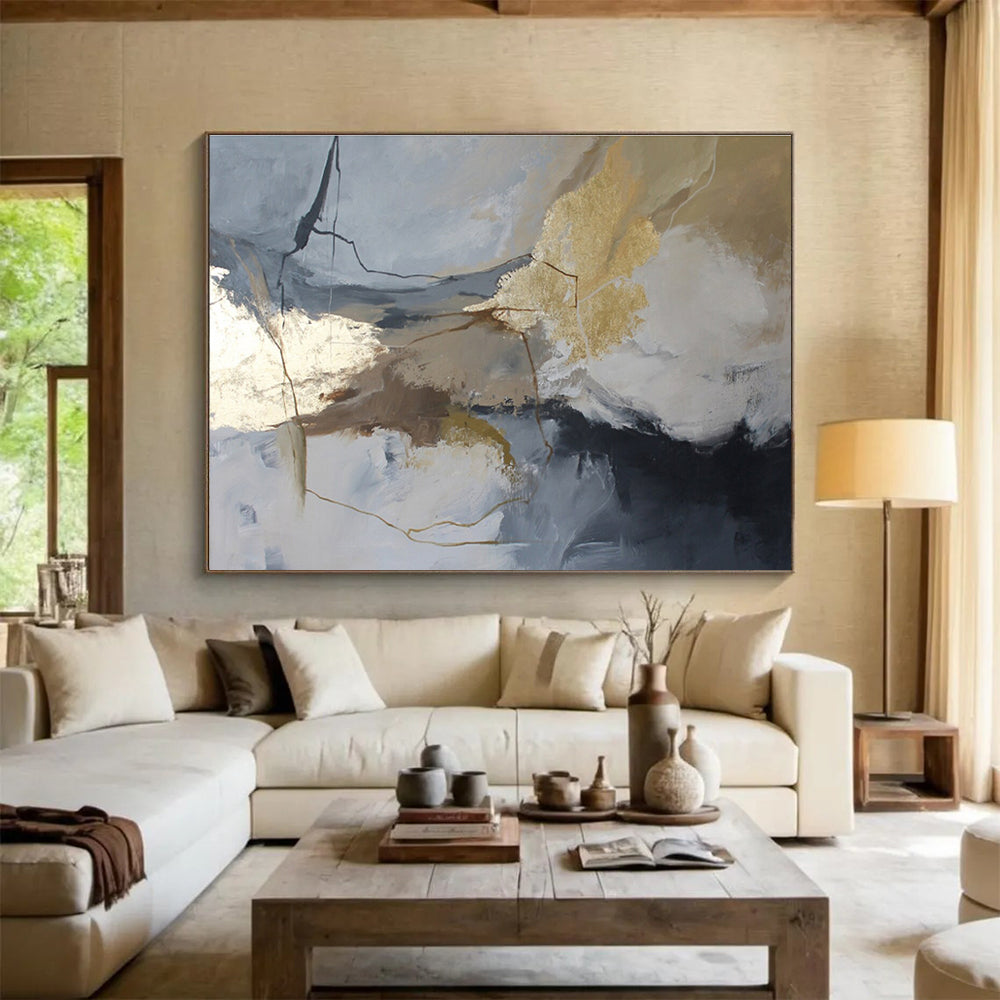“Gray And Gold Abstract Revisited” - Abstract Painting On Canvas DKS519
