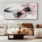White, Pink, Gray, Black with Floral Forms "Textured Blooms" Abstract Painting On Canvas PS1428