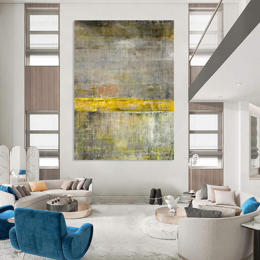 “Gray - Yellow Textured Abstract” - Industrial - Style Abstract Painting On Canvas PT2294