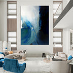 “Blue - White Fusion: Abstract Watercolor Flow” - Expressive Watercolor Painting On Canvas PT0941