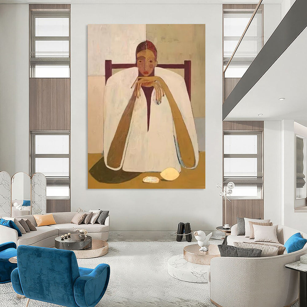 “Seated Figure” - Minimalist Shapes & Subtle Colors Painting On Canvas DS142
