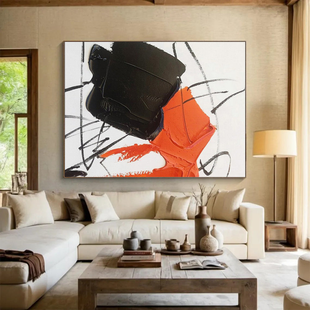 Neon Orange, Black, White Bold Clash “Fiery Energy” - Painting On Canvas PS0786
