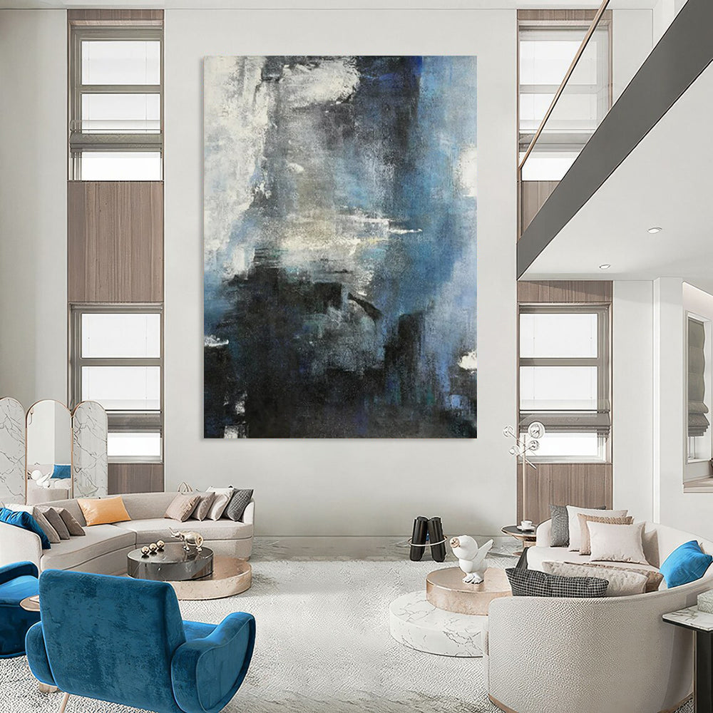 “Blue - Gray Abstract” - Abstract Expressionist Painting On Canvas PT2335
