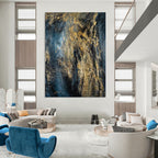“Dark Blue and Gold Abstract” - Abstract Expressionist Painting On Canvas PT2246