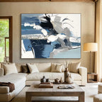 “Blue - Gray Abstract Composition” - Blue, Gray, White Abstract Expressionist Painting PS0771