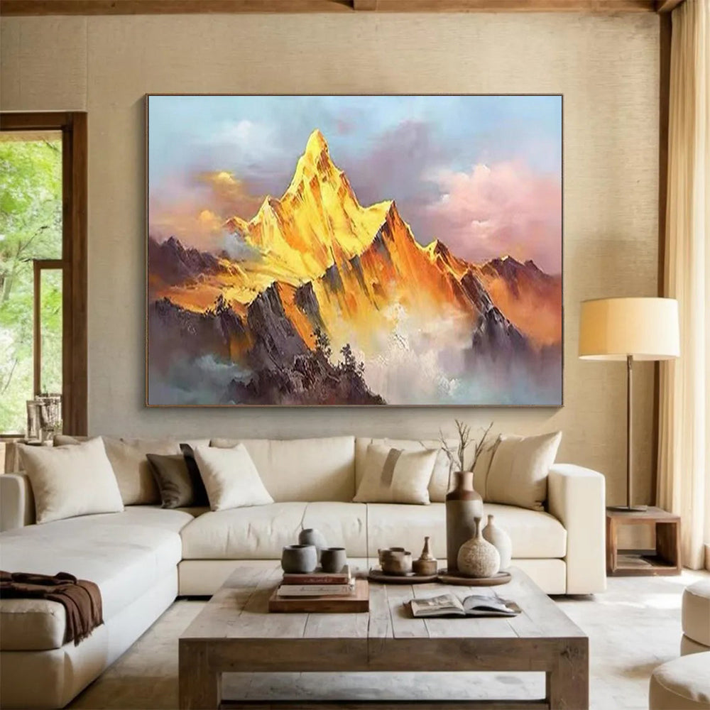 “Sunset - Glow Golden Mountain” - Impressionistic Landscape Painting On Canvas PT1557