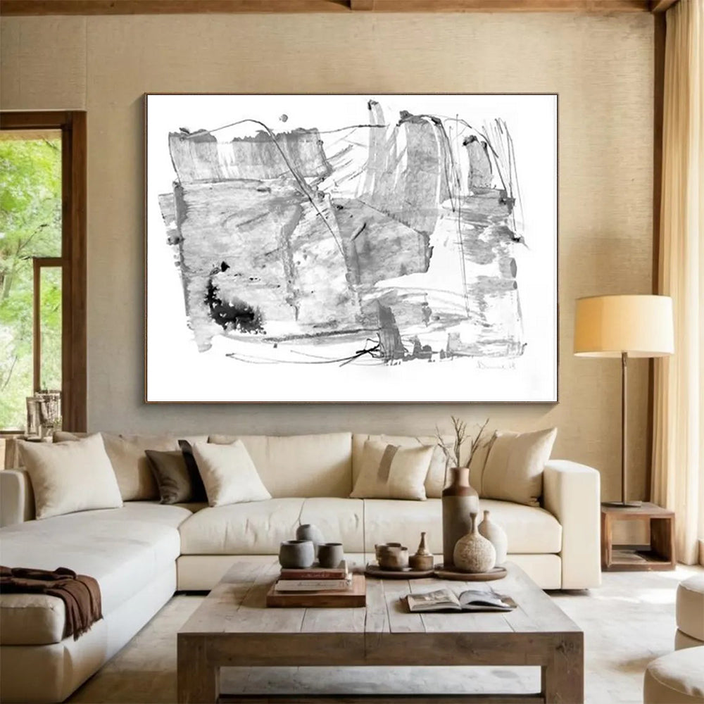 “Black and White Abstract Textures” - Abstract Expressionist - Painting On Canvas PT1788