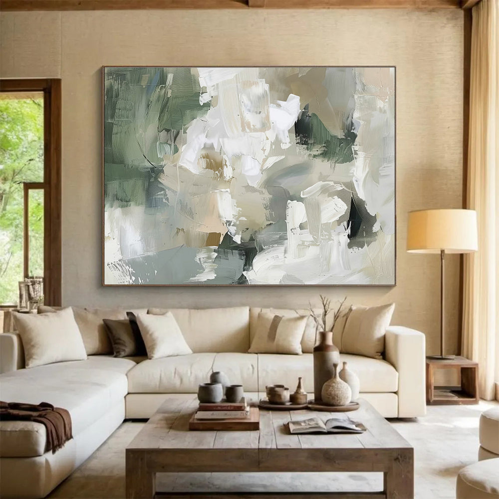 “Green - White Abstract Fusion” Abstract Painting On Canvas DKS235