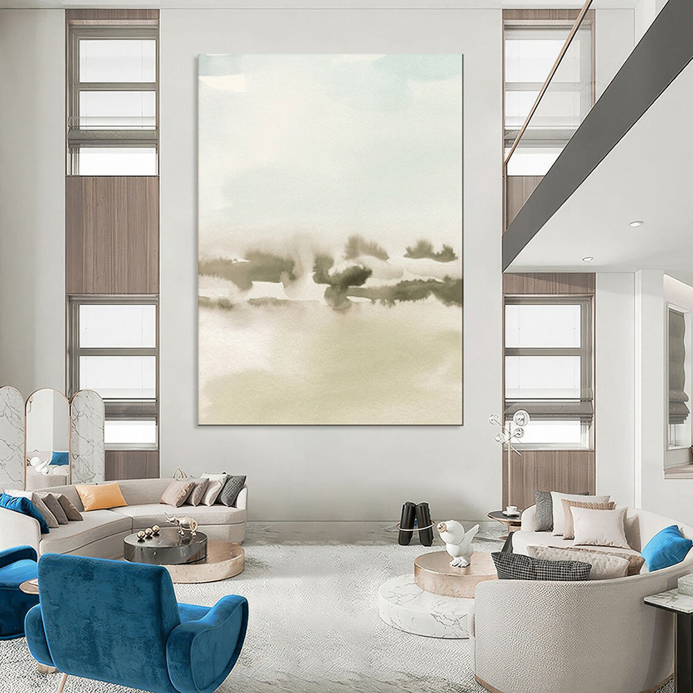 “Soft Green - Gray Watercolor Landscape” - Watercolor Abstract Painting On Canvas PT1963