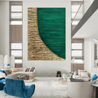 “Gold - Green Curved Textures” - Textured Abstract Painting On Canvas PT1219