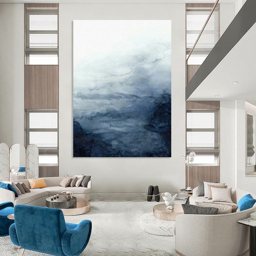 “Soft Blue - Grey Clouds: Watercolor Abstract” - Ethereal Sky Painting On Canvas PT0939