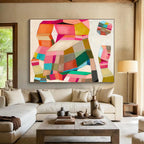 Colorful Geometric Cubist - Inspired Abstract Painting On Canvas DKS070