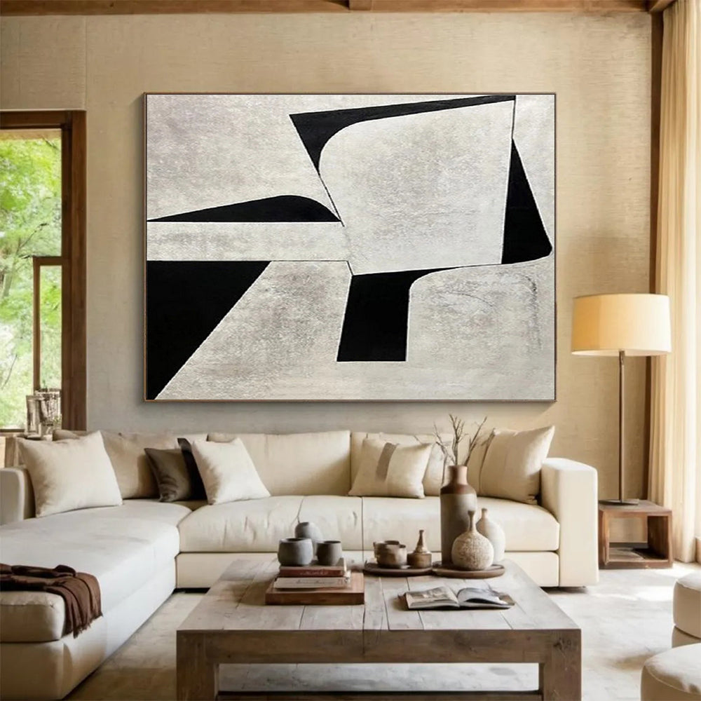 “Monochrome Geometric Abstraction” - Abstract Painting on Canvas, Suits Studio & Hallway DKS582