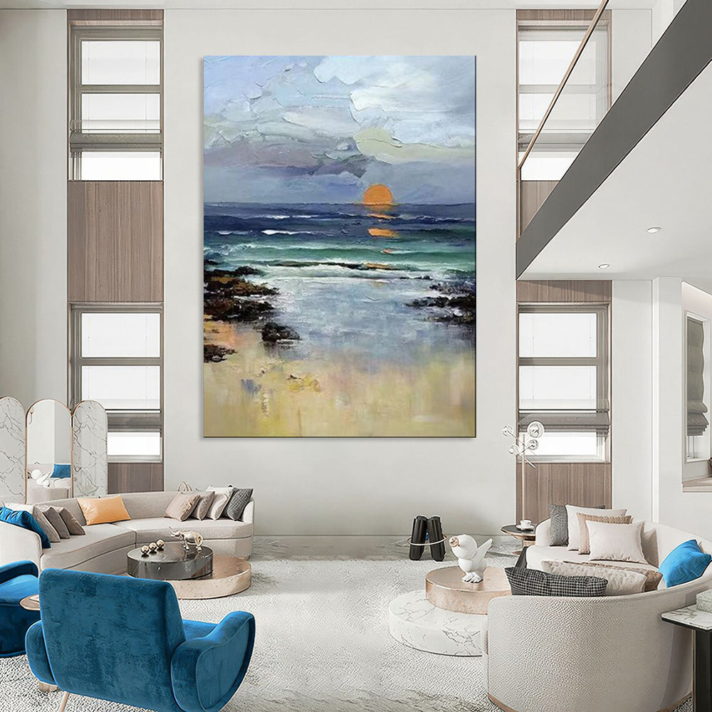 Seaside Sunset, Realist Impasto, Turner - Inspired, Painting On Canvas PT2115