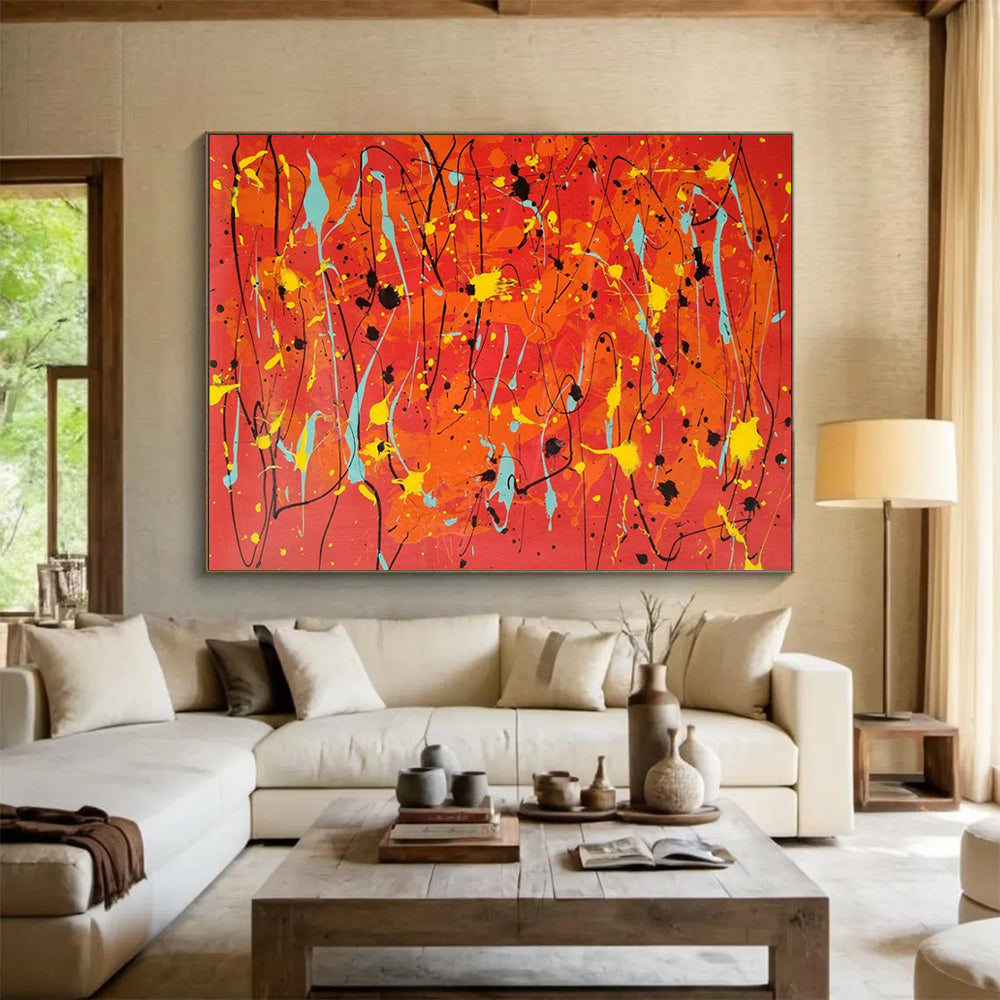“Red - Yellow - Blue Drizzle” - Abstract Expressionist - Painting On Canvas PT1725