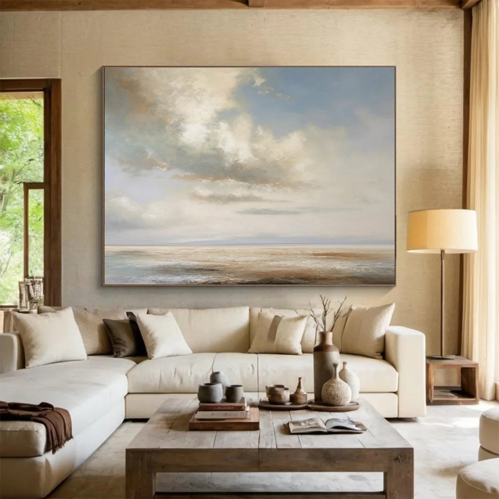 Soft Cloudy Seaside in Pastels - Impressionistic Seascape Painting On Canvas DKS334