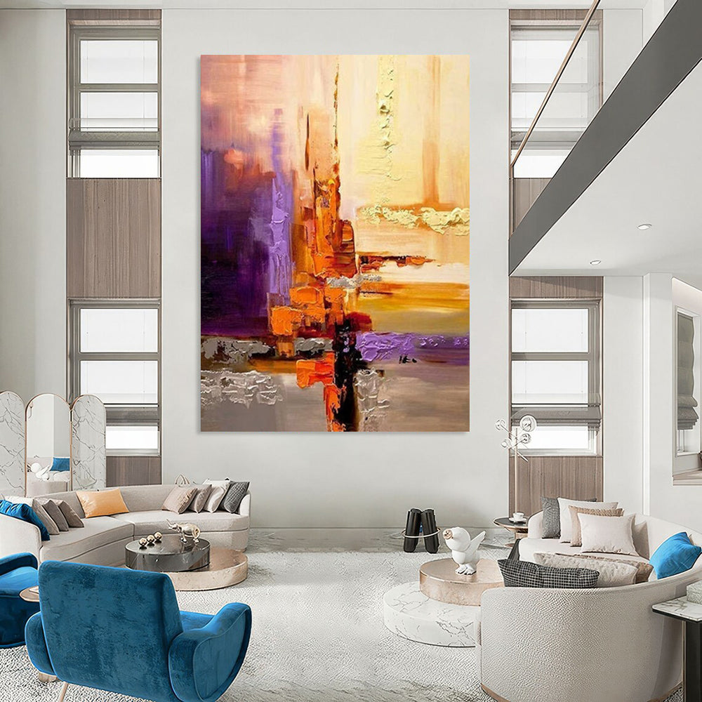 “Purple & Orange Urban Abstract” - City - Inspired Abstract Painting On Canvas DS278