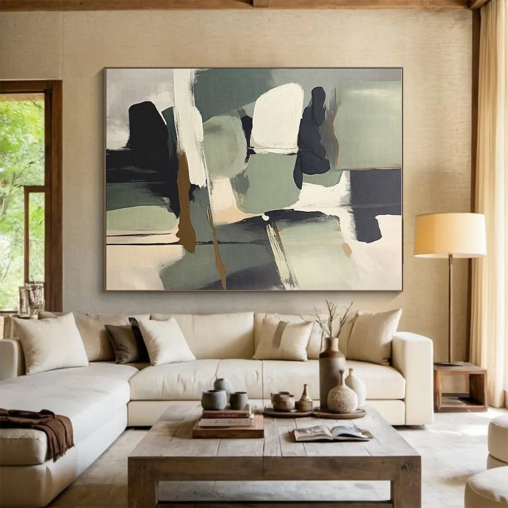 “Earth - Toned Geometric Collage” - Earth - Toned, Neutral Geometric Abstract Mixed - Media Painting On Canvas PS0748