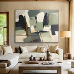 “Earth - Toned Geometric Collage” - Earth - Toned, Neutral Geometric Abstract Mixed - Media Painting On Canvas PS0748