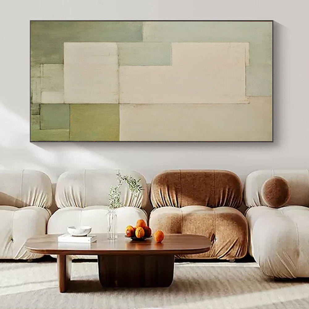 Light Green, Gray, Beige with Subtle Rectangles "Soft Structure" Abstract Painting On Canvas PS1444