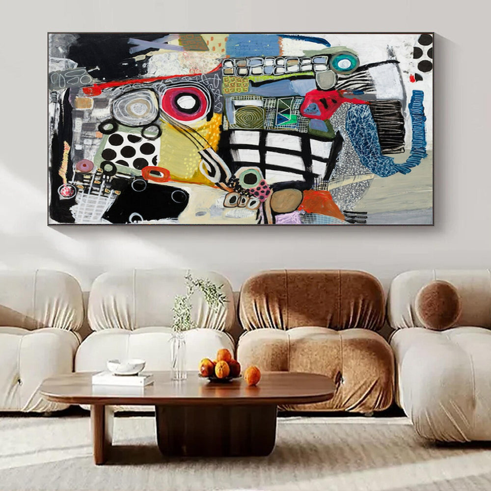 Colorful, Eclectic Shapes with Playful Patterns "Whimsical Mosaic" Abstract Painting On Canvas PS1172