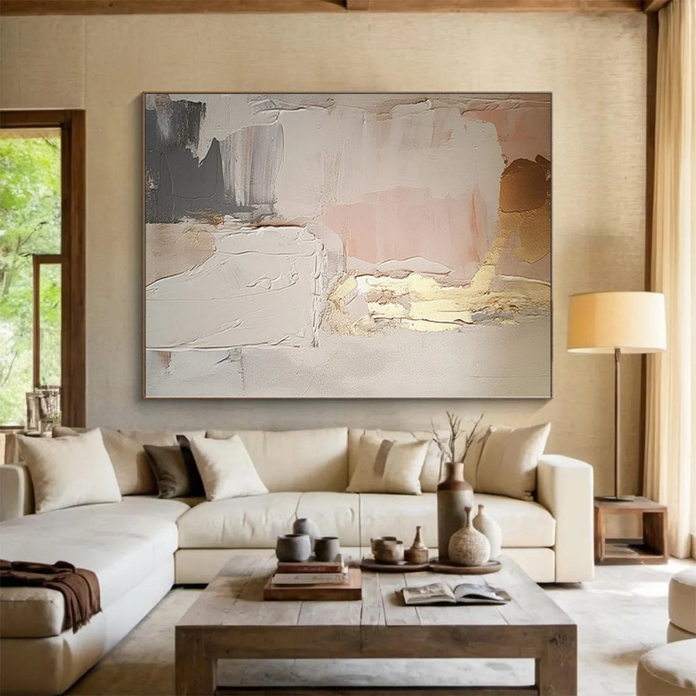“Pink - Beige - Gold Abstract” - Soft Abstract Painting On Canvas PS0092