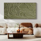 “Olive Green with White Curved Lines” - Textured Abstract Painting On Canvas PS0144