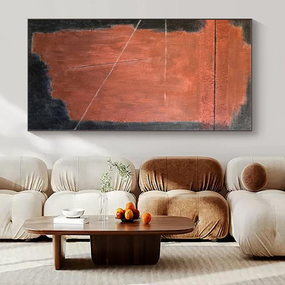 Black, Red with Minimalist Lines "Bold Simplicity" Abstract Painting On Canvas PS1320
