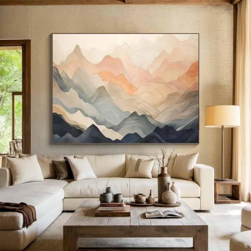 “Pastel Peaks & Layered Mountains” - Abstract Landscape - Painting On Canvas PT1696