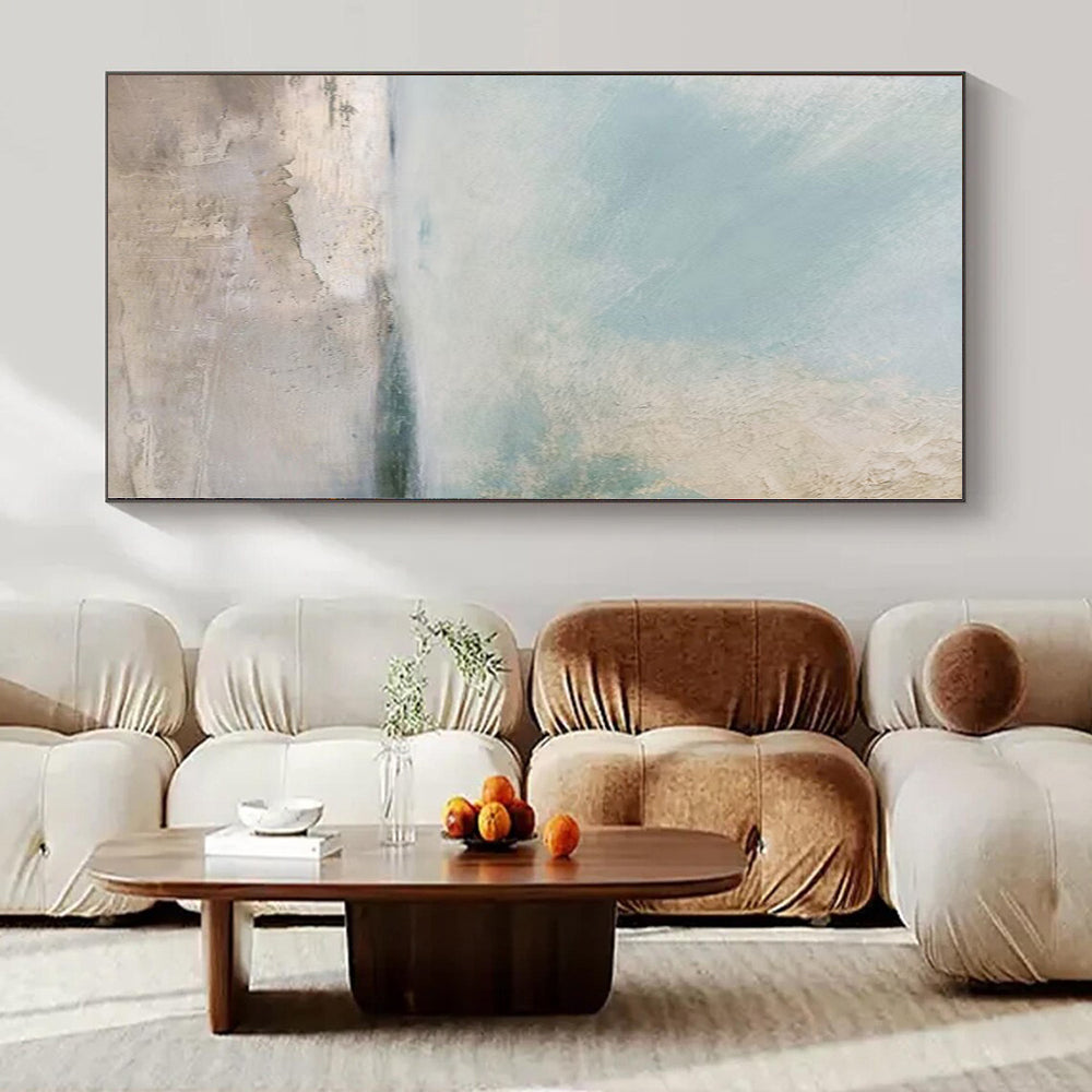 Soft Blue and Beige "Coastal Haze" Atmospheric Abstract Painting On Canvas PS1102