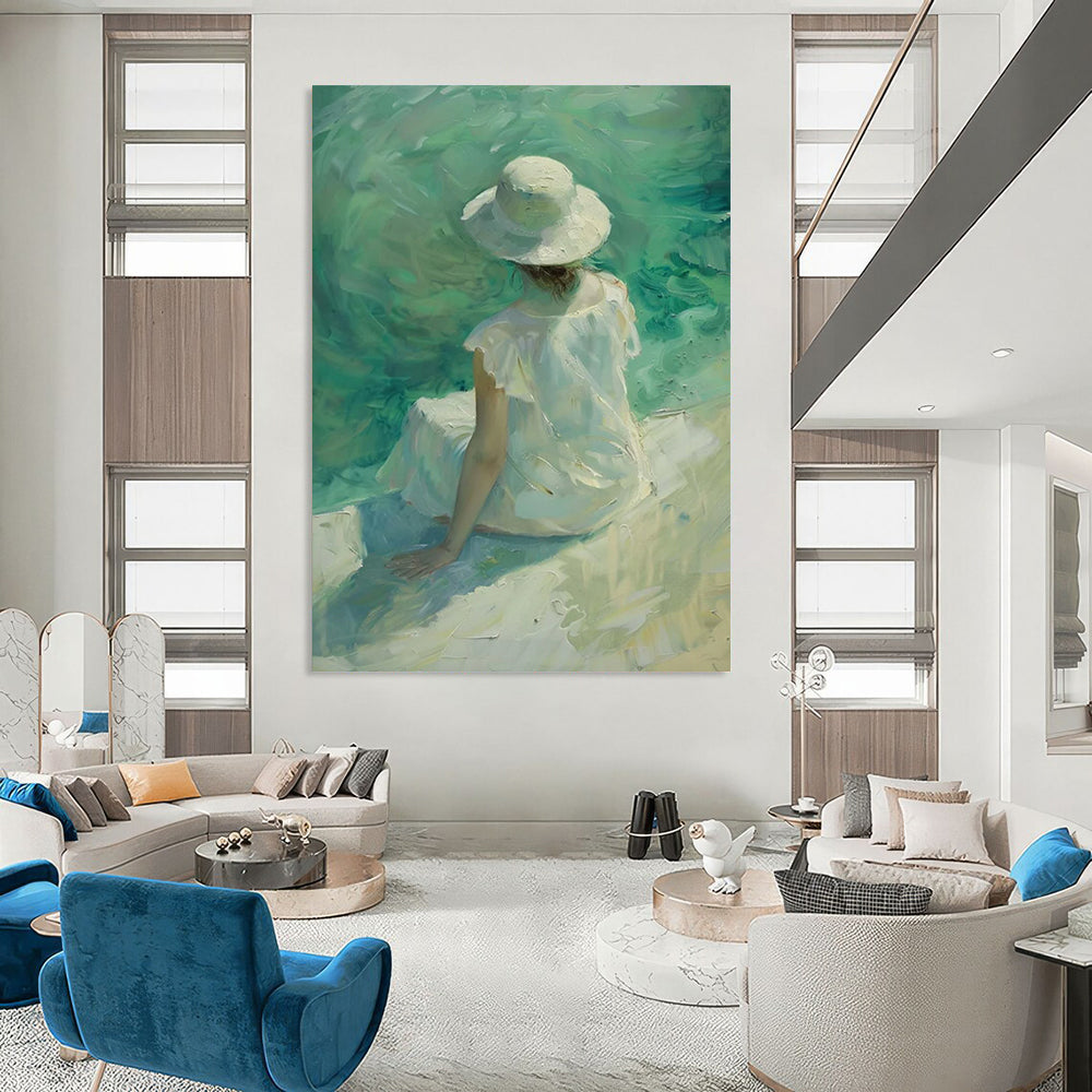 Seaside Lady in White Textured Painting On Canvas DS088