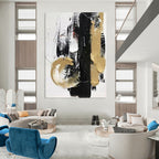 “Black & Gold Dynamic” - Bold Strokes & Metallic Accents Painting On Canvas DS146