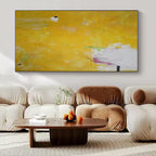 Bright Yellow, White, Green with Minimal Marks "Sunny Whispers" Abstract Painting On Canvas PS1407