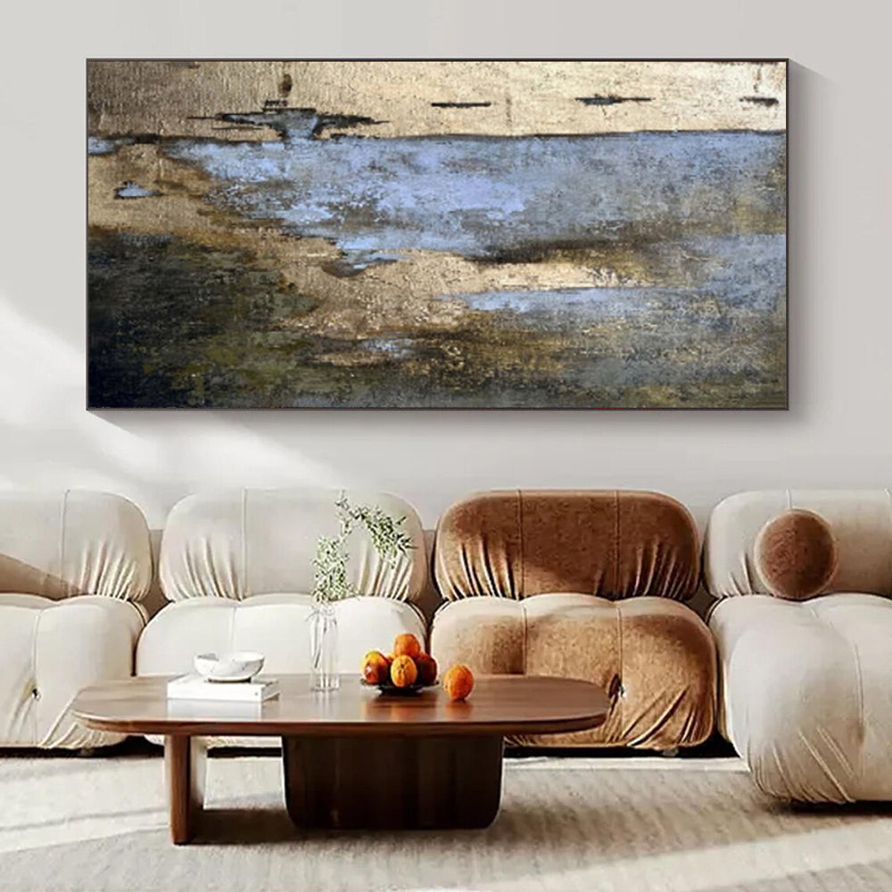 Blue, Gold, and Brown Textured, "Timeless Layers" – Textured Abstract Painting On Canvas PS1001