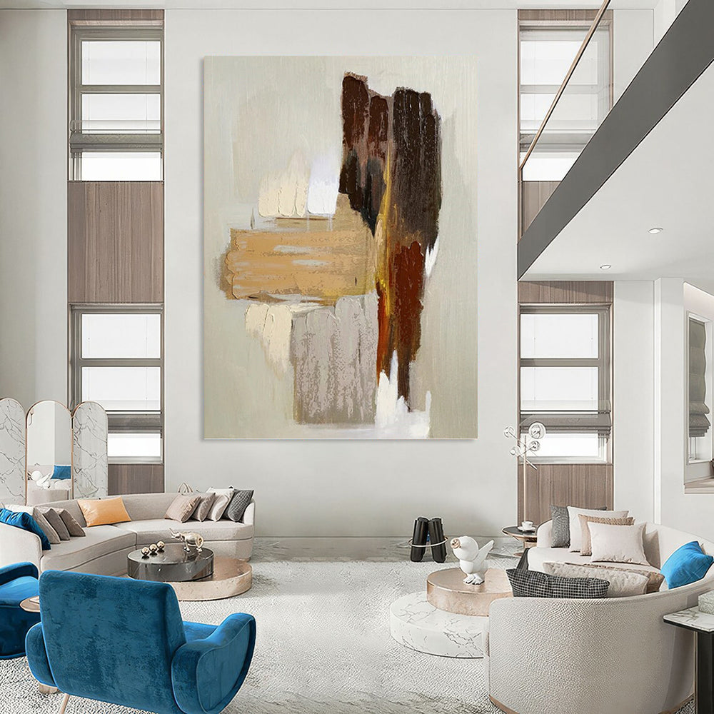 “Neutral Tones Collage” - Brown, Beige, and White Abstract Painting On Canvas PT1067