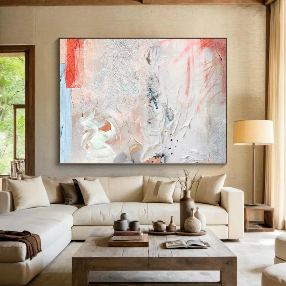 “Soft Tones Abstract Collage” - Delicate Abstract Painting On Canvas PS0096