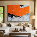 “Orange - Grey - White Abstract Dynamic Strokes” - Energetic Abstract Painting On Canvas PS0325