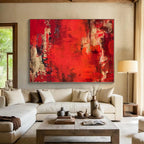 “Red - Gold Textured Abstraction” - Red, Gold, Black Abstract Painting On Canvas PS0472