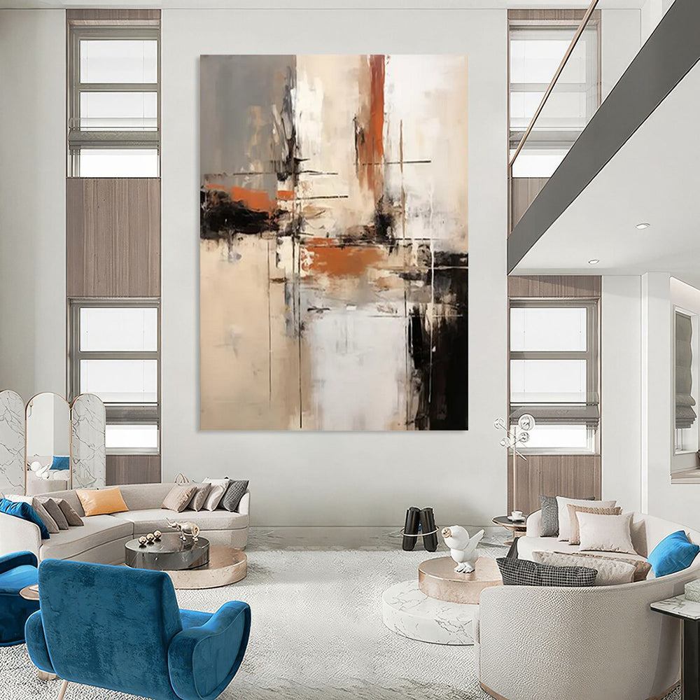 Neutral Tones Abstract Cityscape Painting On Canvas DS112