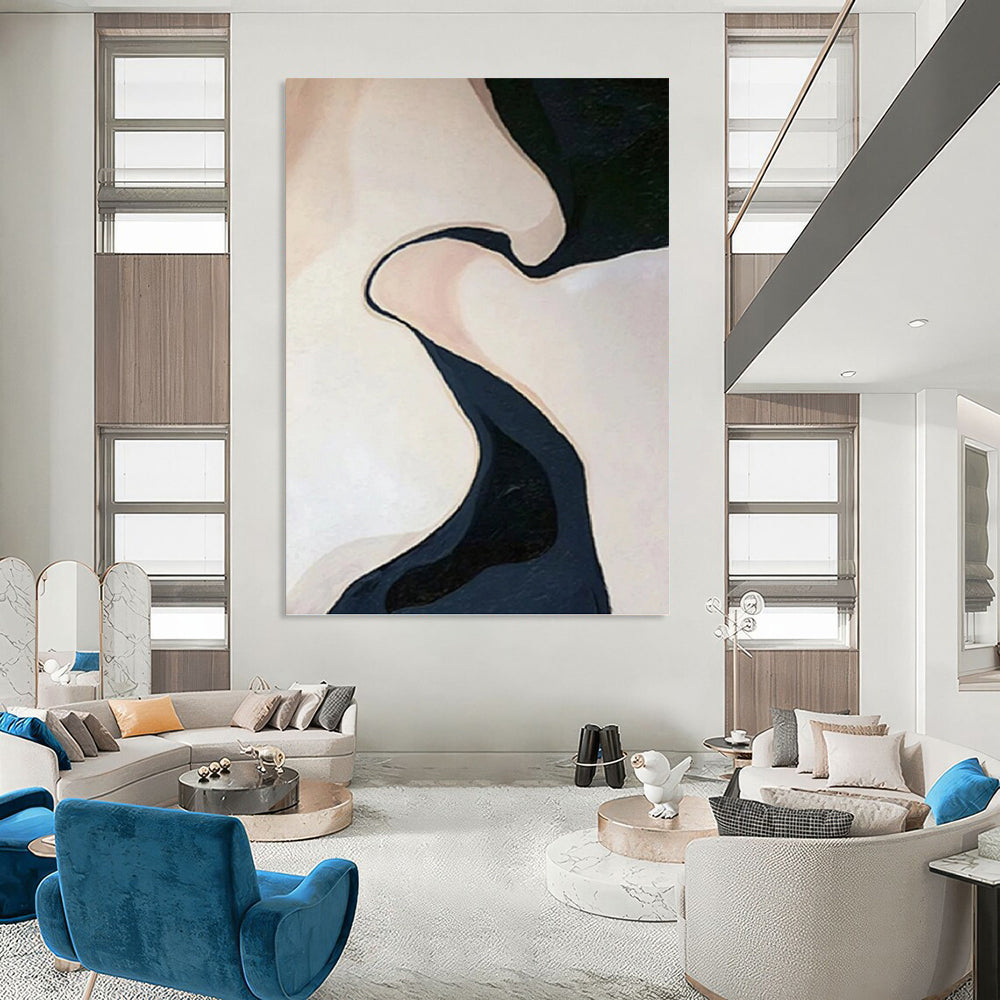 “Black - White Curved Forms” - Organic Abstract Painting On Canvas PT1120