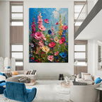 “Vibrant Flower Field” - Impressionistic, Lush - Themed Painting On Canvas PT1594