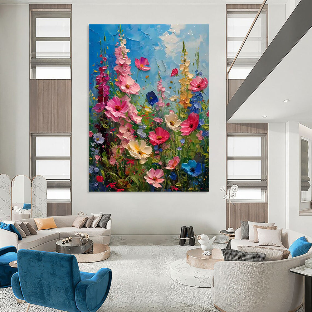 “Vibrant Flower Field” - Impressionistic, Lush - Themed Painting On Canvas PT1594