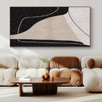 Beige, Black and White with Interconnected Curves "Linked Serenity" Abstract Painting On Canvas PS1105