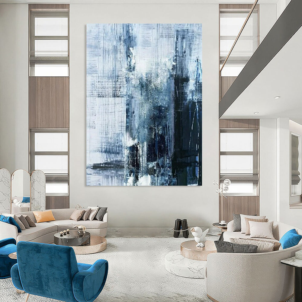 “Blue - Gray Abstract Cityscape” - Abstract Urban Painting On Canvas PT2343