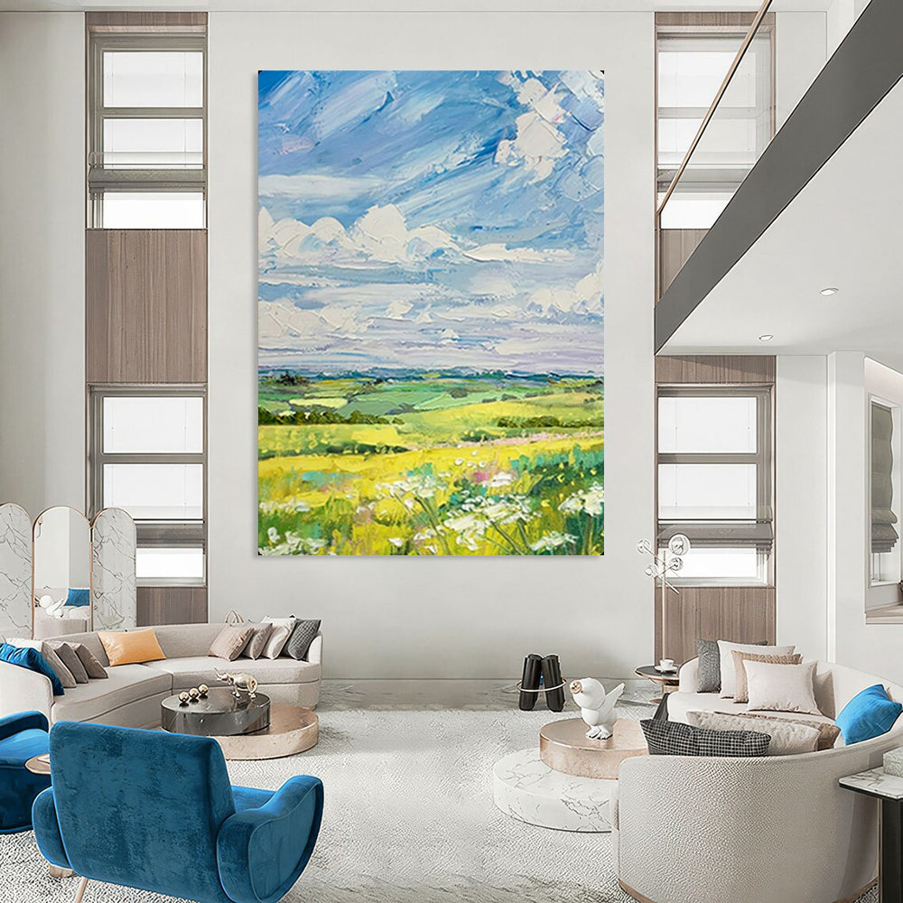 Sunny Meadows Impressionistic Landscape, Painting On Canvas PT2150