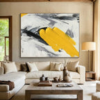 “Bold Yellow Stroke” - Yellow, Gray, White Abstract Impasto Painting On Canvas PS0616