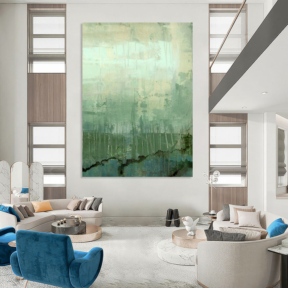 “Green - Blue Layers: Abstract Landscape” - Nature - Inspired Modern Art On Canvas PT0952