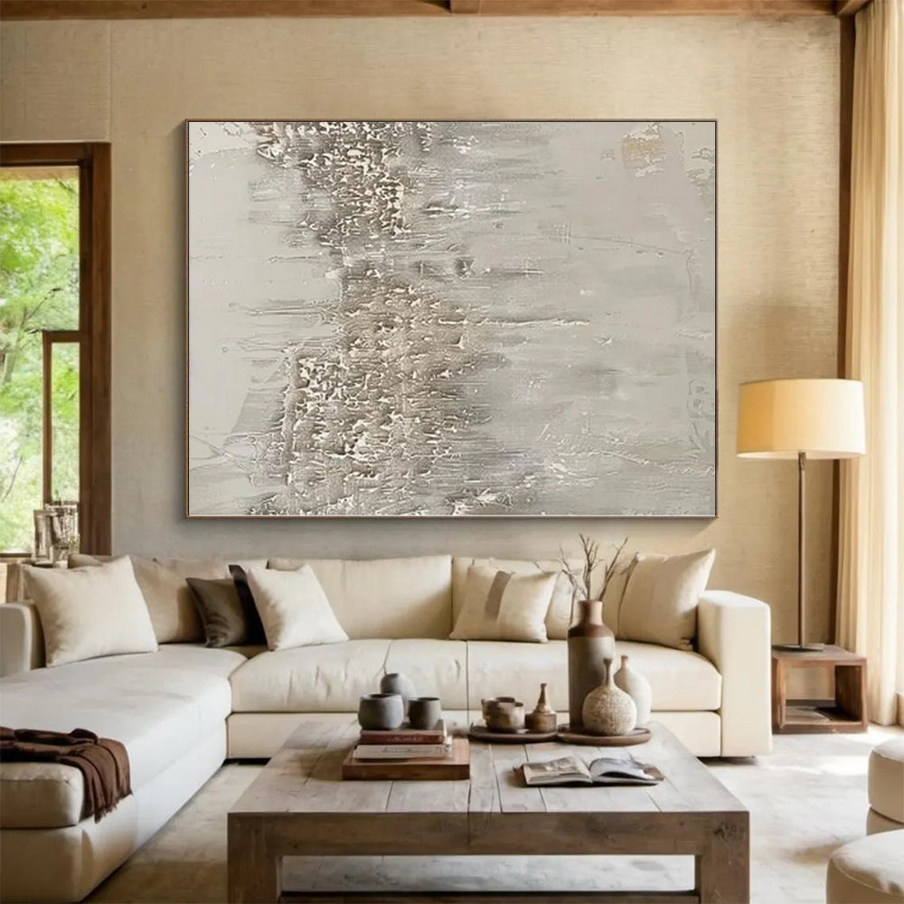 “Textured Neutral Abstract with Raised Elements” - Tactile Abstract Painting On Canvas PS0270