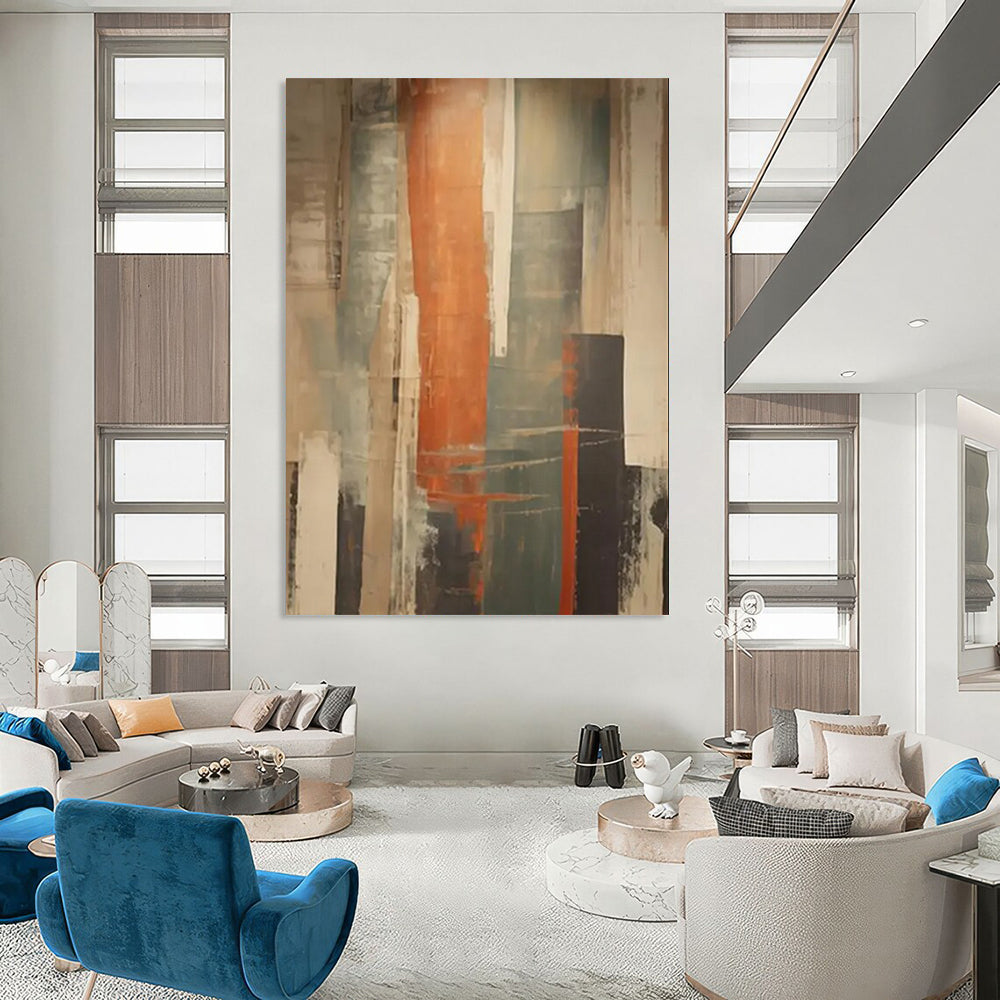 Tall Orange - Gray Abstract Columns Painting On Canvas DS113