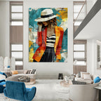 “Stylish Woman in Colorful Abstract Background” - Pop - Art Inspired Painting On Canvas PT2191